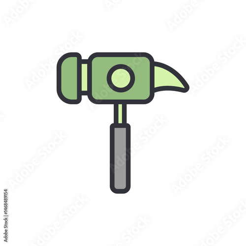 Stylized cartoon hammer illustration with soft green and grey tones