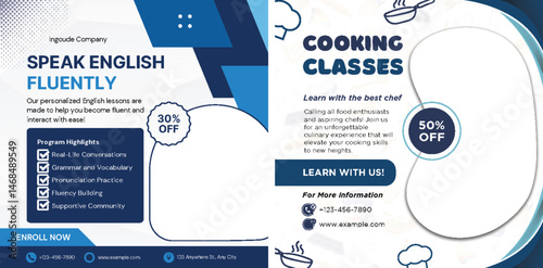 Promotional Graphic Featuring Language and Culinary Learning Opportunities