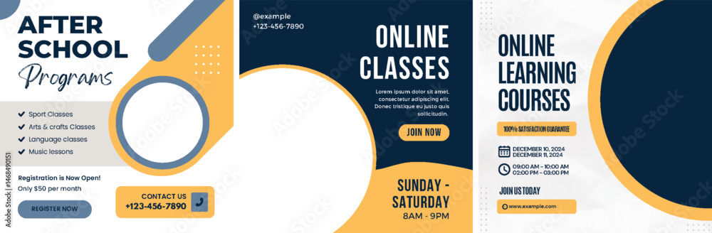 Obraz premium Flyer design promoting online education programs and extracurricular activities