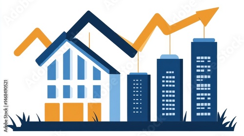 Real Estate Market Growth Investment in Property and Construction Industry With Upward Arrow Indicates Price Increases and Success