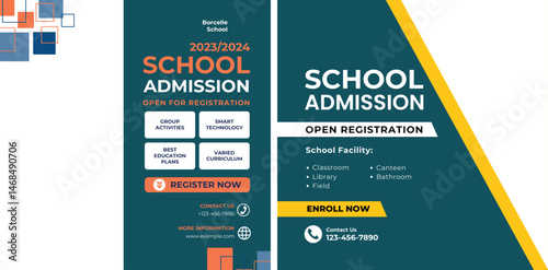 Vibrant School Admission Banner Design Featuring Facilities and Registration Details