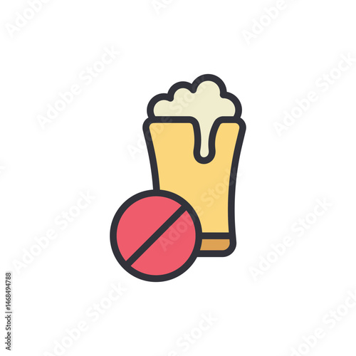Symbolic depiction of alcohol prohibition with graphic refusal sign overlay