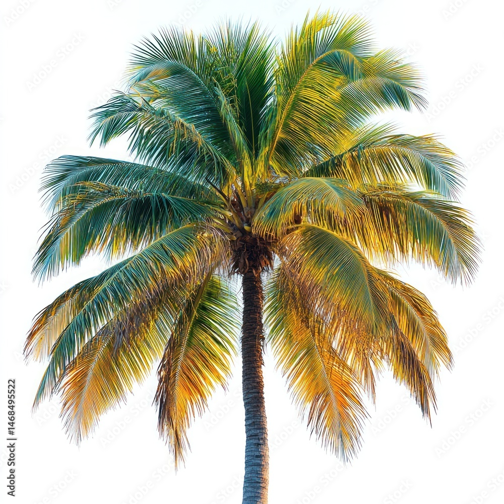 Obraz premium Majestic Tropical Palm Tree Against a White Sky