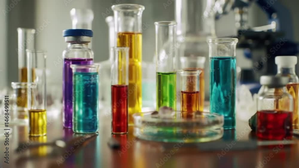 Colorful Liquids in Test Tubes in a Lab