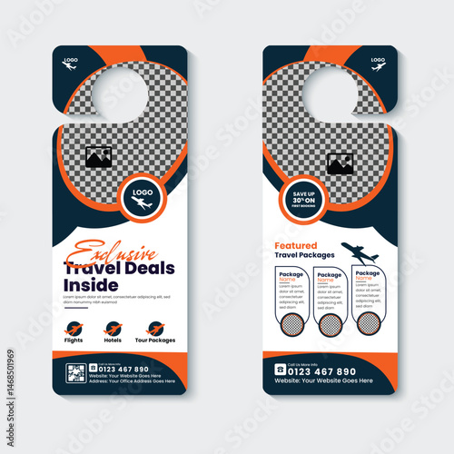 Door Hanger Design Template for Holidays, Tourism, Travel, and Adventure Packages. Perfect for Vacation Deals, Travel Agencies, and Tour Operators to Advertise Special Offers and Discounts