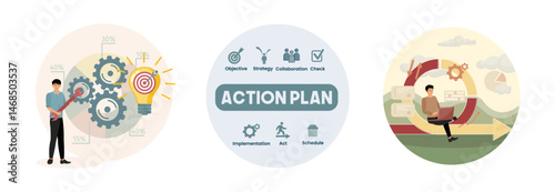 Project initiation concept. Action Plan. Agile development decisions methodology business.