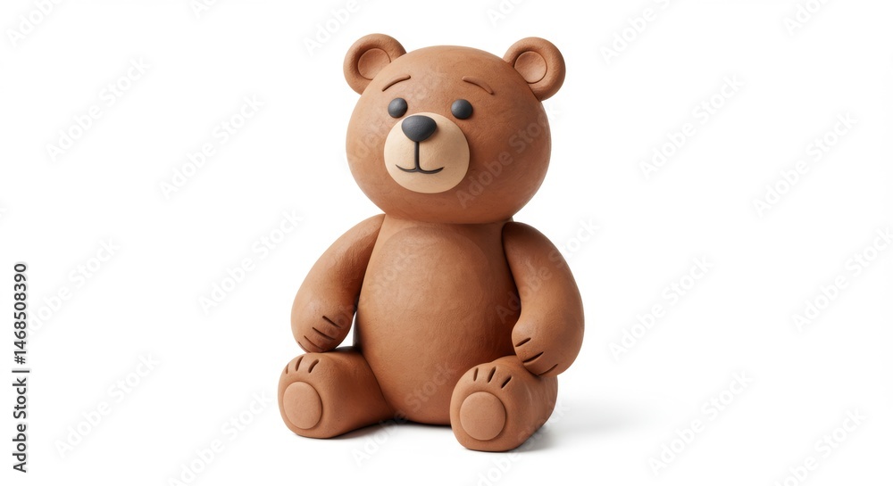 Adorable claymation teddy bear sitting against a clean white background, perfect for children's content, educational materials, and heartwarming designs with a handcrafted feel Adorable claymation teddy bear sitting against a clean white background, perfect for children's content, educational materials, and heartwarming designs with a handcrafted feel
