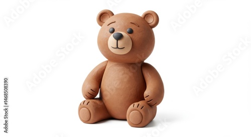 Adorable claymation teddy bear sitting against a clean white background, perfect for children's content, educational materials, and heartwarming designs with a handcrafted feel