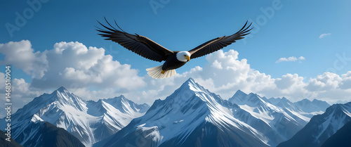 Majestic eagle soars over snow-capped mountains nature's wonder scenic landscape majestic vista avian freedom serenity