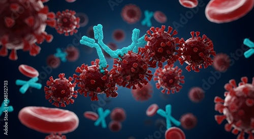 Detailed Visualization of Viruses and Antibodies in a Microscopic Environment