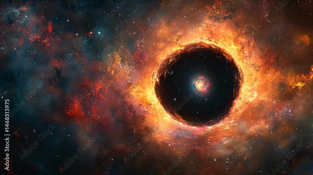 Fototapeta premium Fiery celestial object encircled by cosmic nebulae.