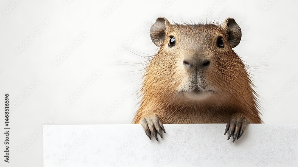 Fototapeta premium Adorable Capybara Holding a Blank Sign: Perfect for Your Message!