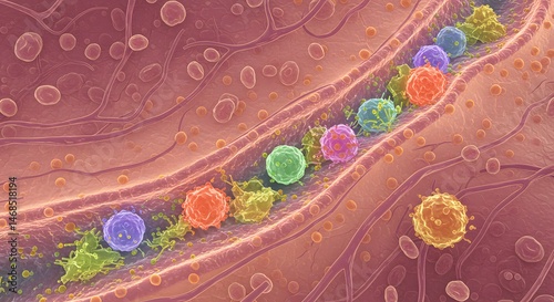 Colorful Visualization of Cellular Interactions and Pathogens in a Microscopic Environment