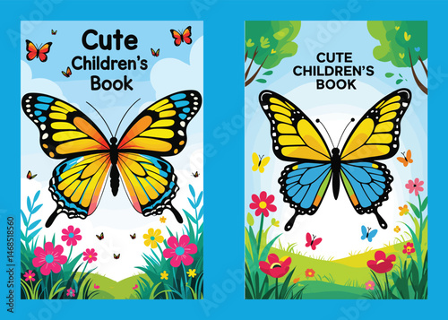Colorful Butterfly Book Covers With Flowers And Nature Elements Vector