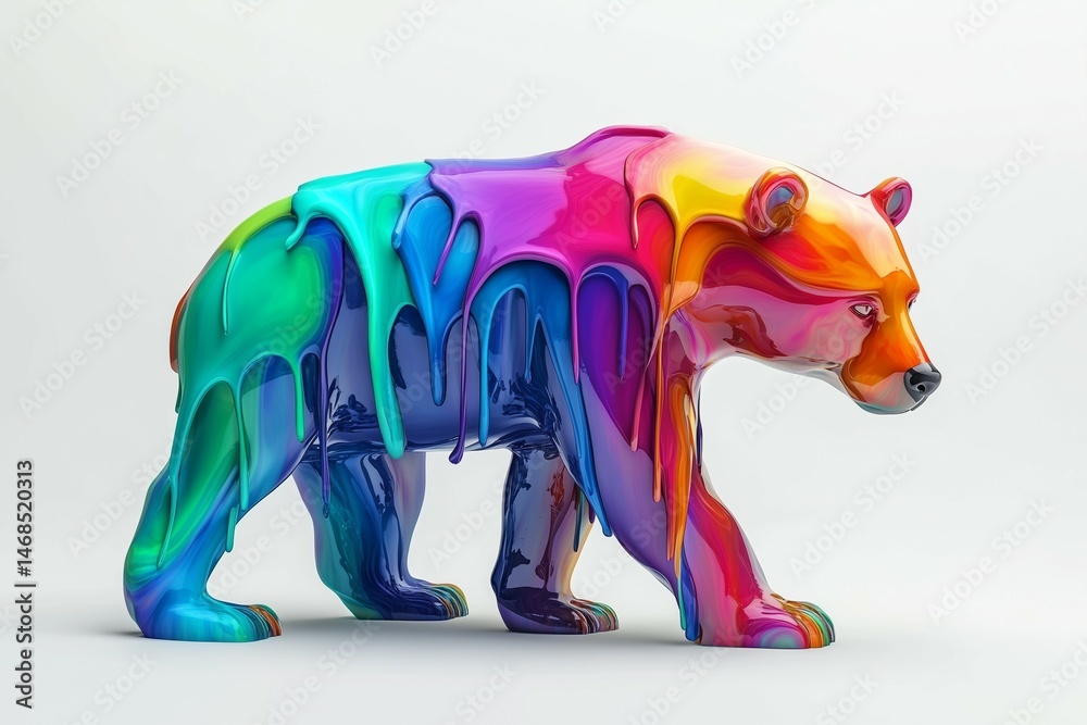 Fototapeta premium colorful liquid bear 3d by generative ai