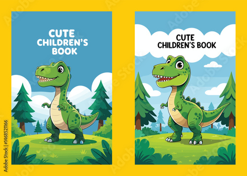 Cute Dinosaur Cartoon Illustration For Childrens Book Cover Design Elements
