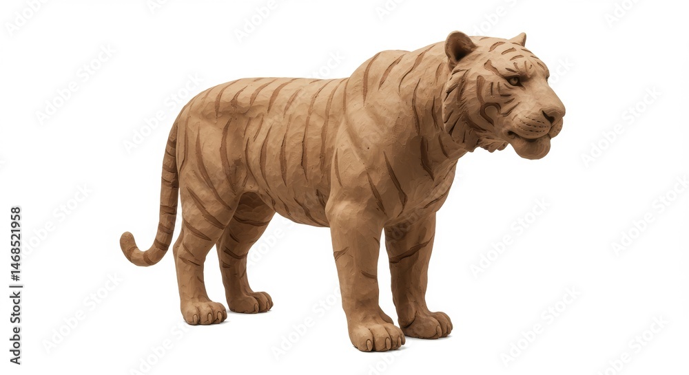 Obraz premium Detailed Tiger Sculpture Art Piece Capturing Wildlife Majesty in Clay Form Depicting Strength and Grace, Ideal for Nature Enthusiasts and Art Collectors Alike