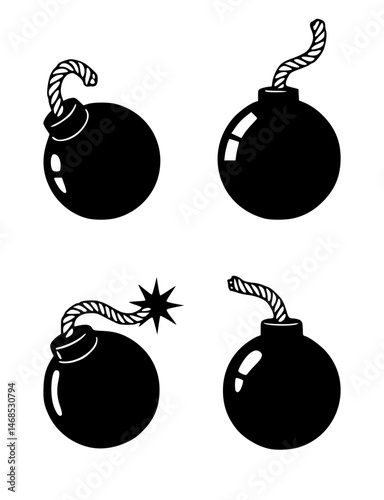 bomb silhouette set, isolated background