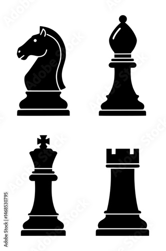 chess pawn silhouette set, isolated background