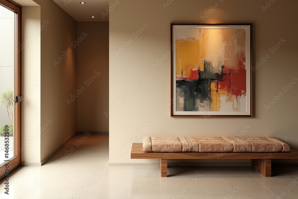 Fototapeta premium Serene foyer with modern art piece