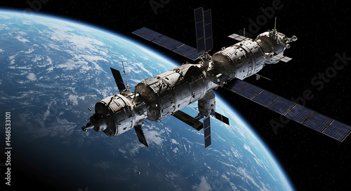Obraz na płótnie Space Station Orbiting Earth w salonie