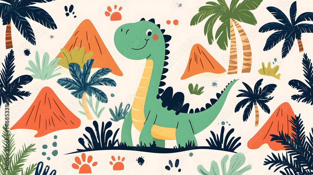 Obraz premium Colorful cartoon cute dinosaur pictures