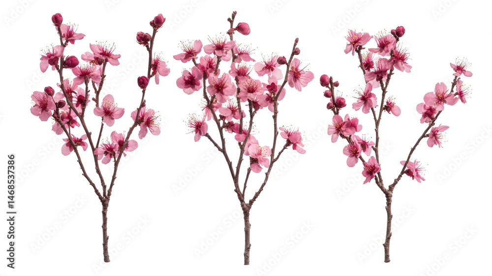 Fototapeta premium Elegant branches adorned with delicate pink cherry blossoms against Transparent Background