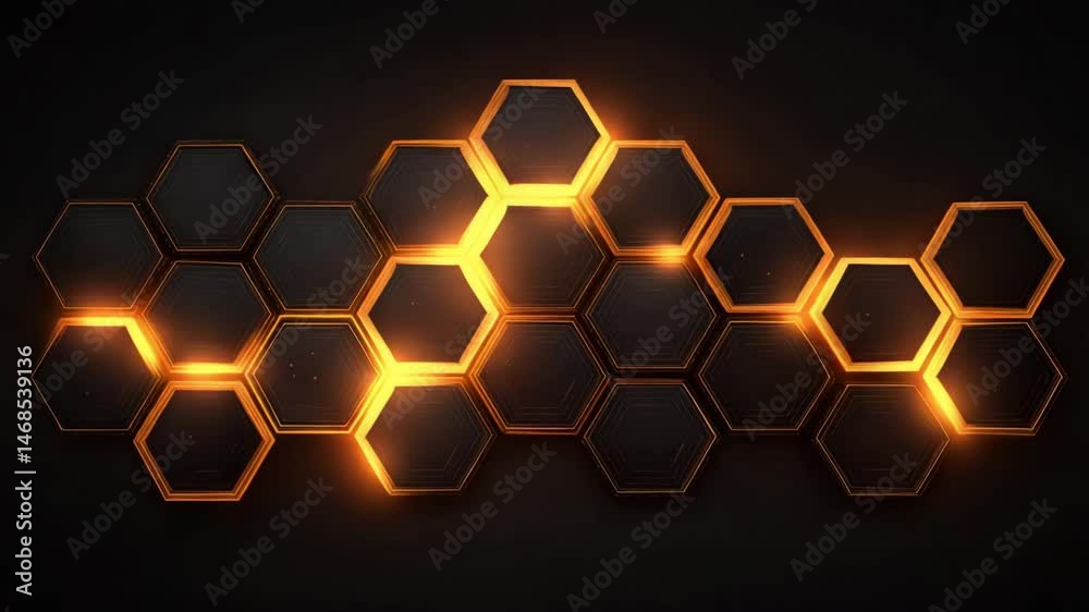 Glowing orange hexagon pattern on dark background with futuristic glowing effect and sleek design