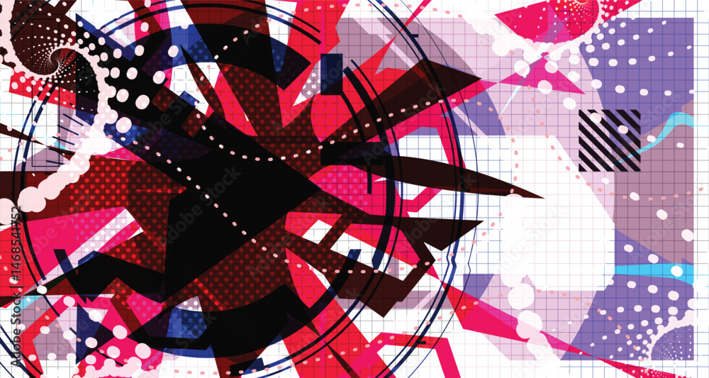 Naklejka premium Culturing Colorful Futuristic Abstract Background Bold Wireframe Texture Elements and Modern Comic Style Shapes And Dynamic Effects and Icons Design