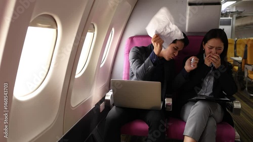 sales manager reprimanded his secretary while they were flying to sign a sales contract with another company because she made a huge mistake on the paperwork which made him angry, problem, upset