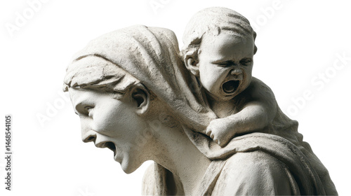 Emotional sculpture of a mother and child. transparent background