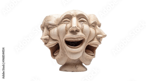 Expressive theater masks representing joy and sorrow. transparent background