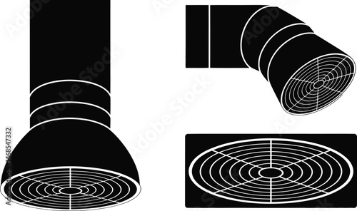 Black and white illustrated diagram of ductwork ventilation system components