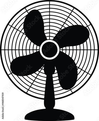 Black and white illustration of a classic electric fan ideal for cooling and comfort