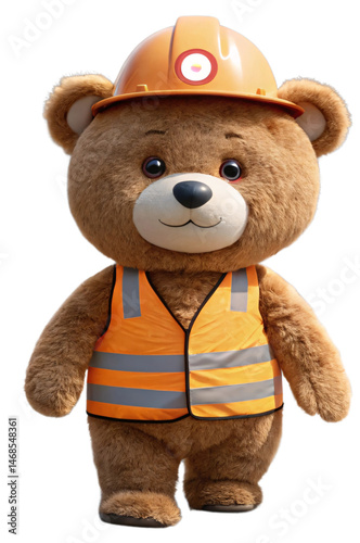 Teddy Bear in a safety dress and hemet, mascot for kid