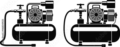 Black and white illustration of two air compressors side by side showing detailed mechanical parts