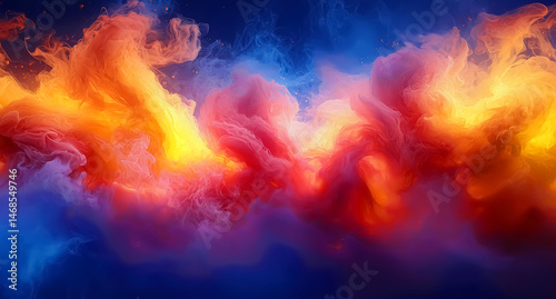 Vivid abstract art background with explosive color shards and dynamic brushstroke arcs in ultraviolet and chartreuse, converging into a focal burst of kinetic chromatic force background jpg