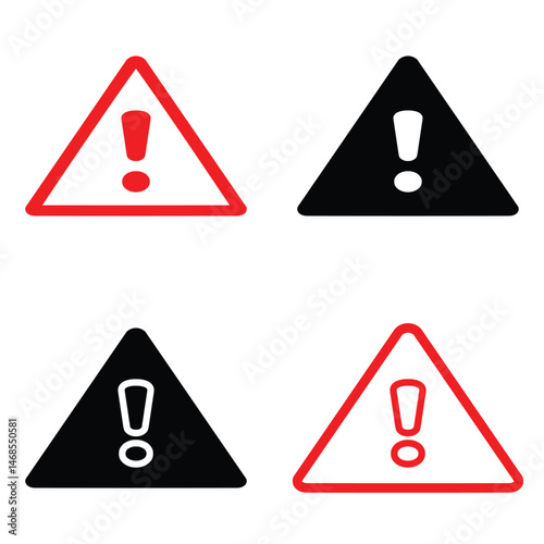 Warning Sign Icons – Exclamation Mark in Triangle Vector Set in Black and Red Design Vector