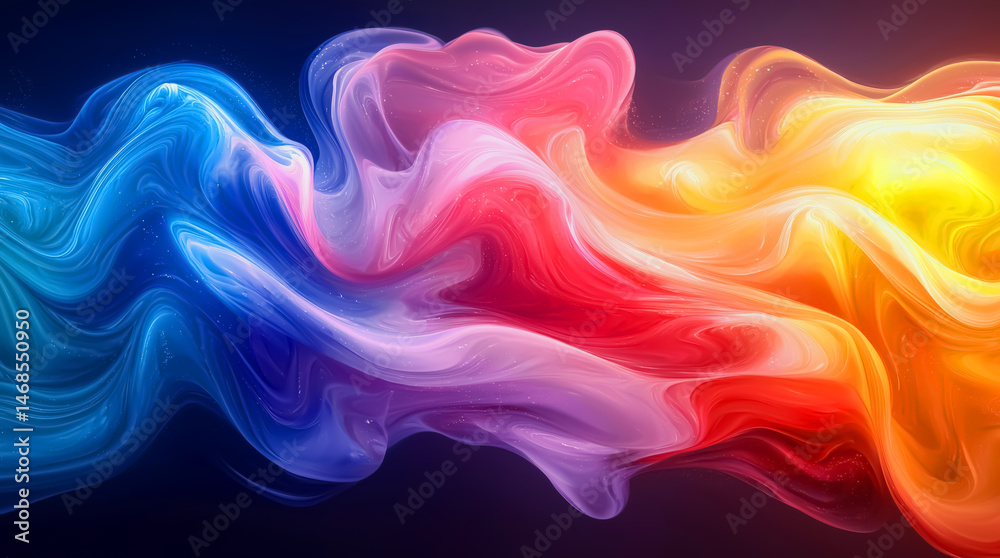 Fototapeta premium Vivid abstract swirling colors background with waves of electric blue, fiery orange, and neon green melding in fluid arcs, conjuring the immersive flow of digital dreamscapes background jpg