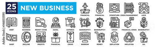 Financial crisis icon collection set. Containing design ,Financial ,Financial ,Downturn ,Crisis Management ,Lock