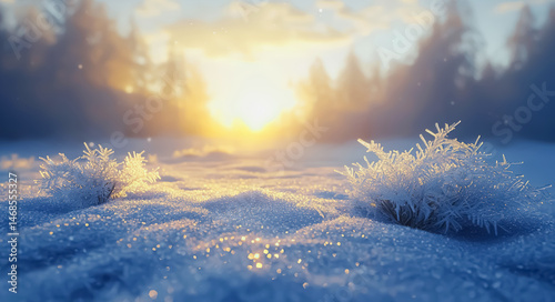 Winter serene frost with delicate ice lace overlays and whisper-thin snow dusting, creating a calm ambiance of polar stillness beneath pastel morning skies background jpg