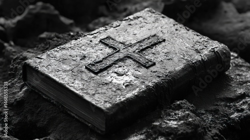 Ancient weathered book, cross design
