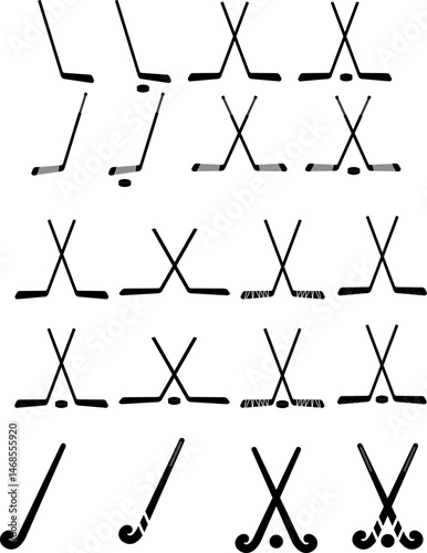 Canvas Print Set of Crossed Hockey Sticks and Single Sticks Icons for Ice and Field Hockey