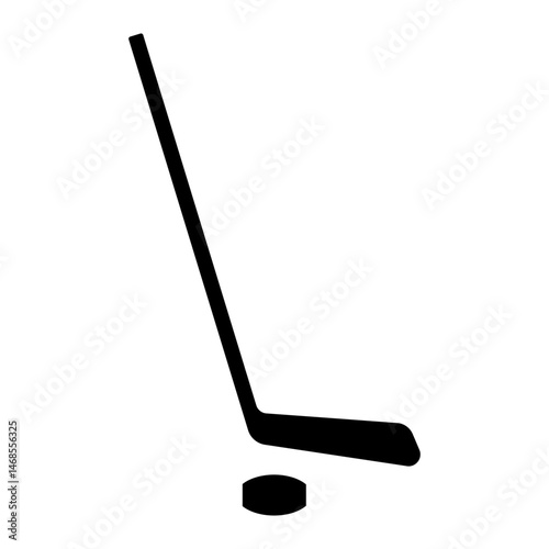 Single Hockey Stick and puck with Minimalist Style Illustration