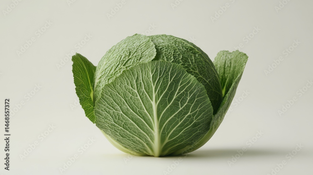 Obraz premium Close-up view of a fresh, green head of cabbage.