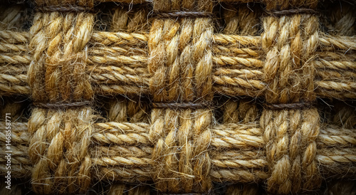 Woven jute texture interlaced with delicate weave patterns and subtle fern-green accents, merging warm straw hues with botanical whispers for nature-inspired d�cors background jpg