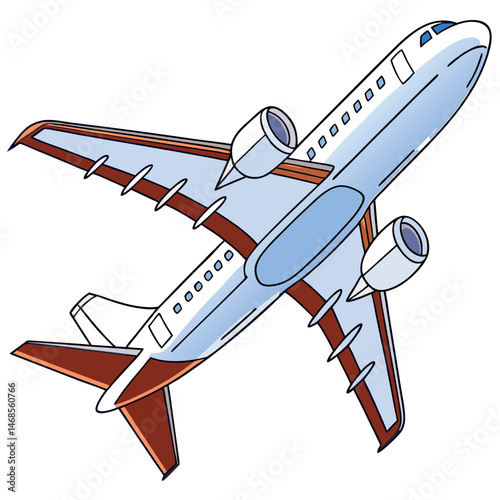 A cartoon airplane with white and brown accents flying upwards on a white background