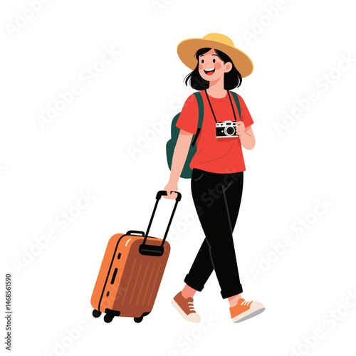 Adventurous female traveler vector Illustration