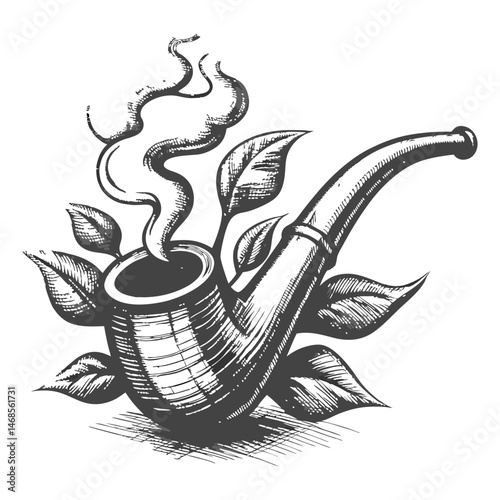 smoking pipe with smoke and leaves, evoking old-world charm and tradition