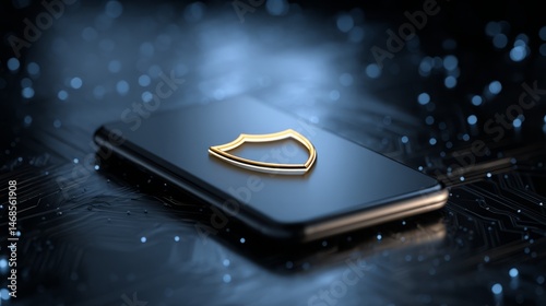 Wallpaper Mural Secure mobile technology golden shield phone protection digital device Torontodigital.ca